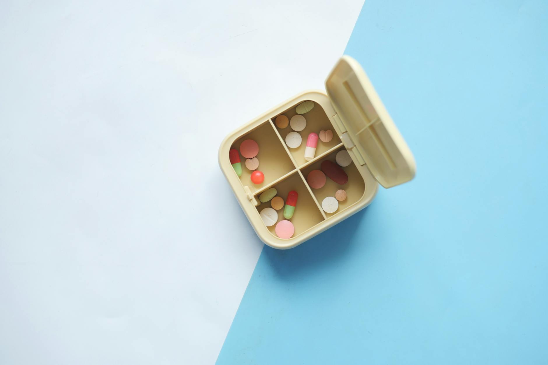 pills and tablets on plastic box